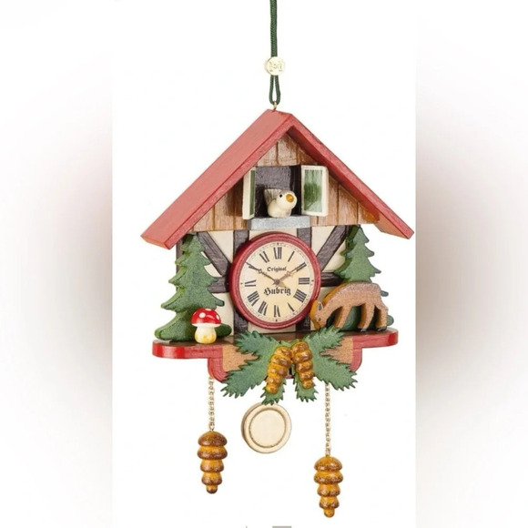 Authentic Hubrig Volkskunst German Erzgebirge Handcrafted Cuckoo Clock Ornament